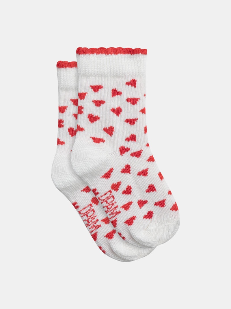 Chaussettes écru à cœurs rouges pour fille