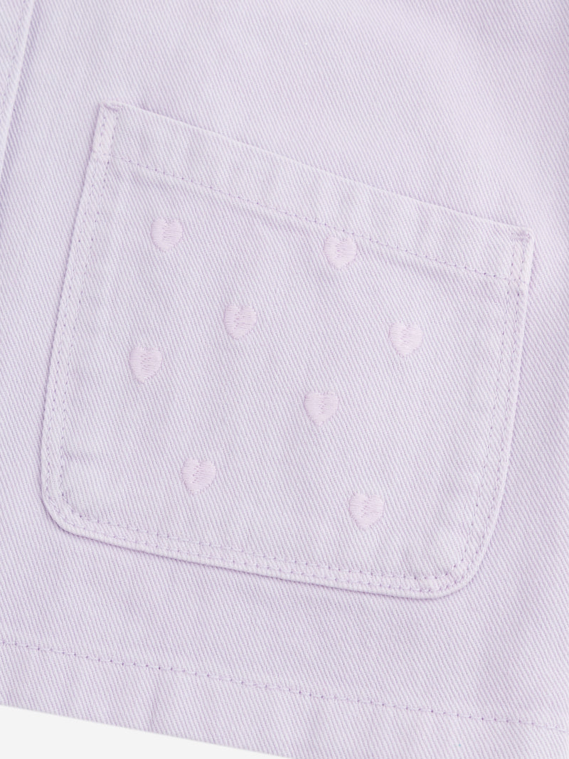 Veste violette à poches et broderies coeur pour fille