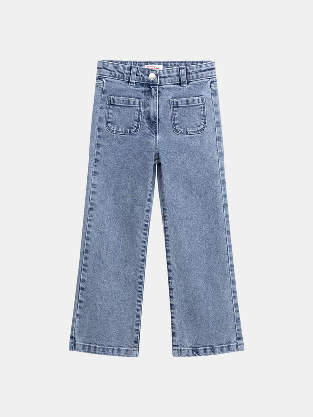 Jean en denim bleu clair a poches pour fille