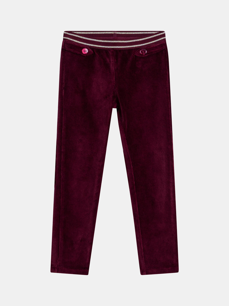 Pantalon prune en velours à ceinture fantaisie pour fille