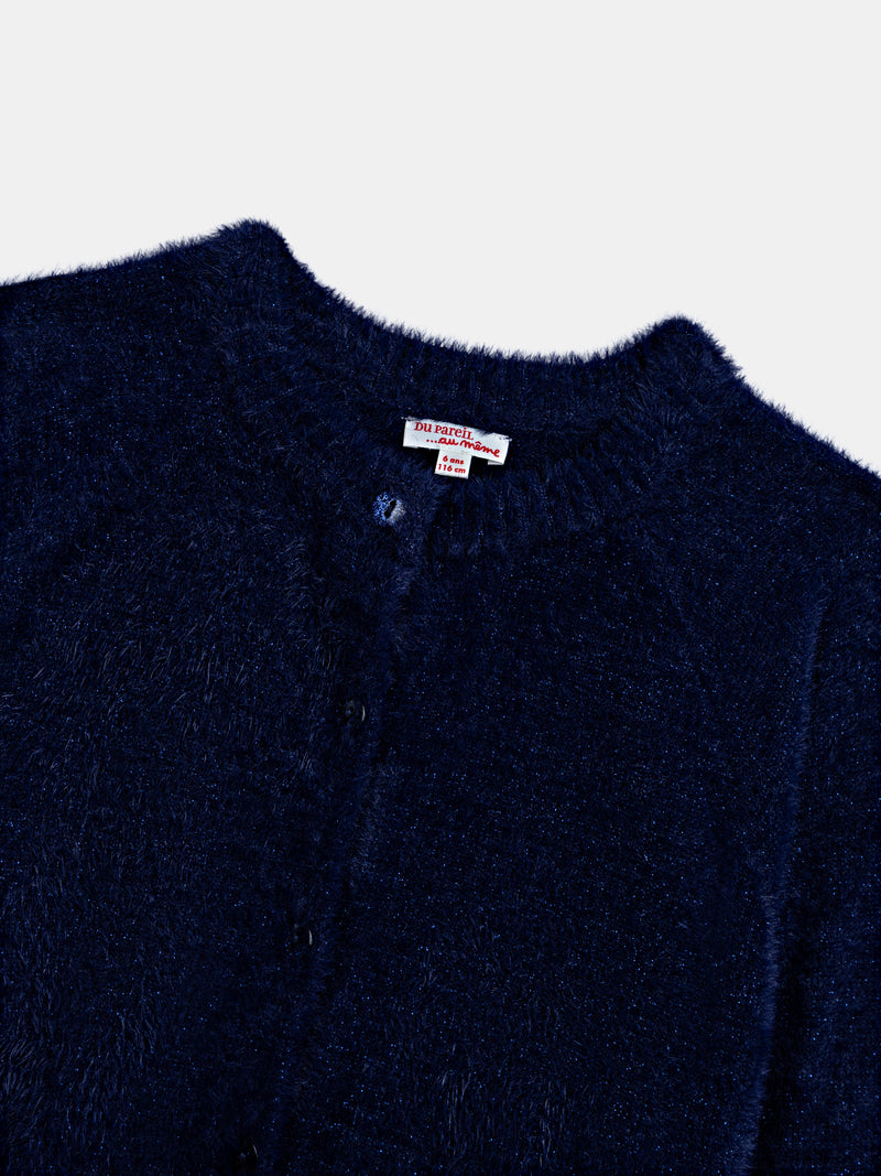 Cardigan marine en maille plume pour fille