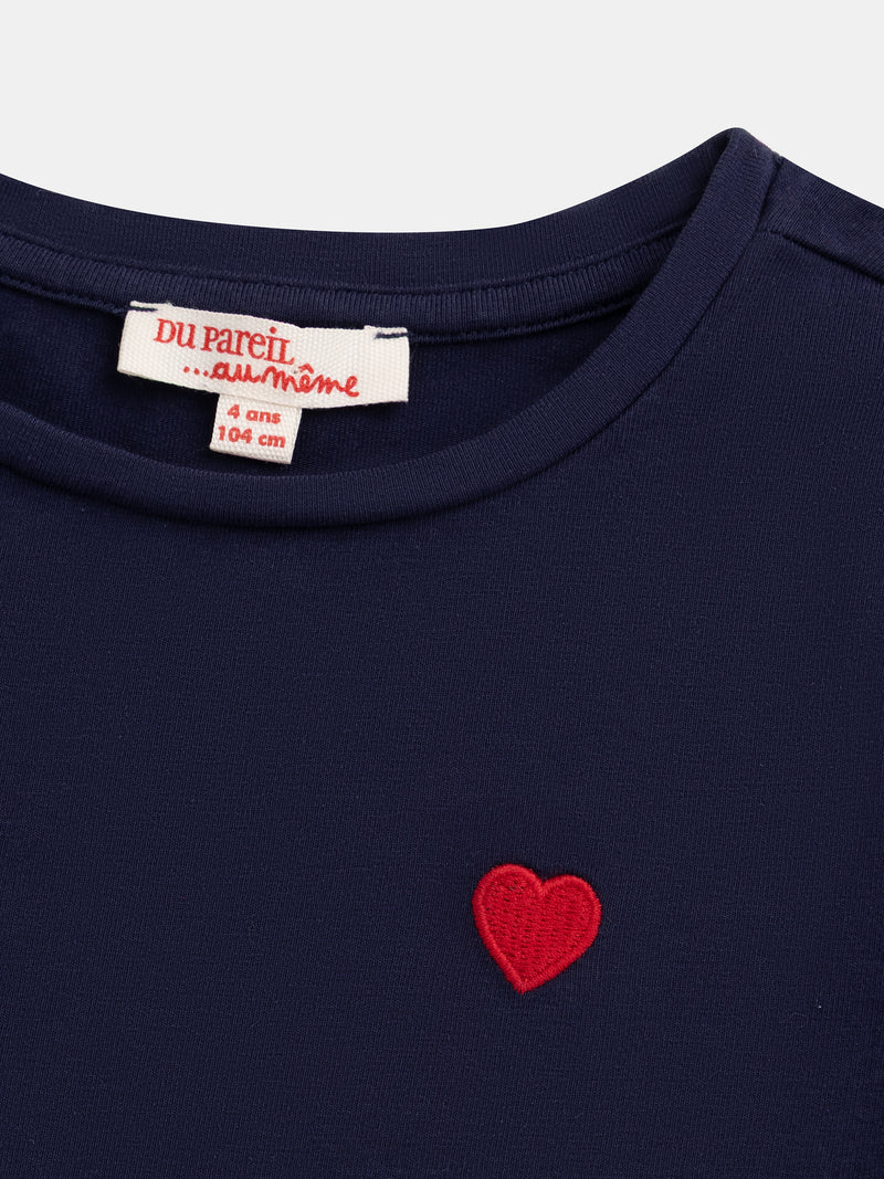 Robe marine broderie coeur pour fille