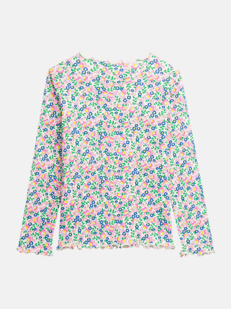 T-shirt écru à manches longues et imprimé floral pour fille