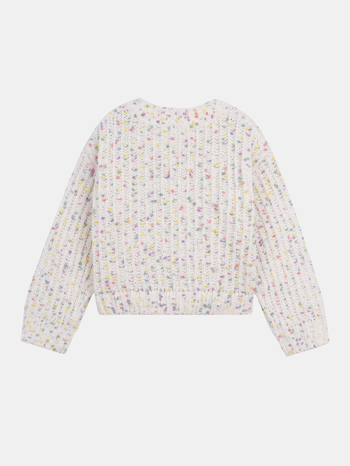 Cardigan blanc cassé en tricot avec petites boules multicolores pour fille