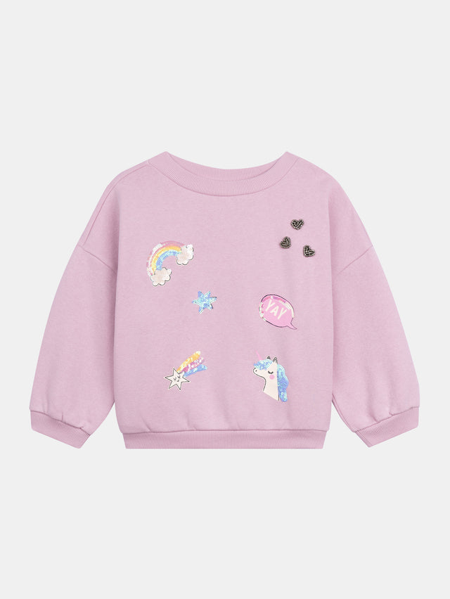 Sweat rose à animations fantasies