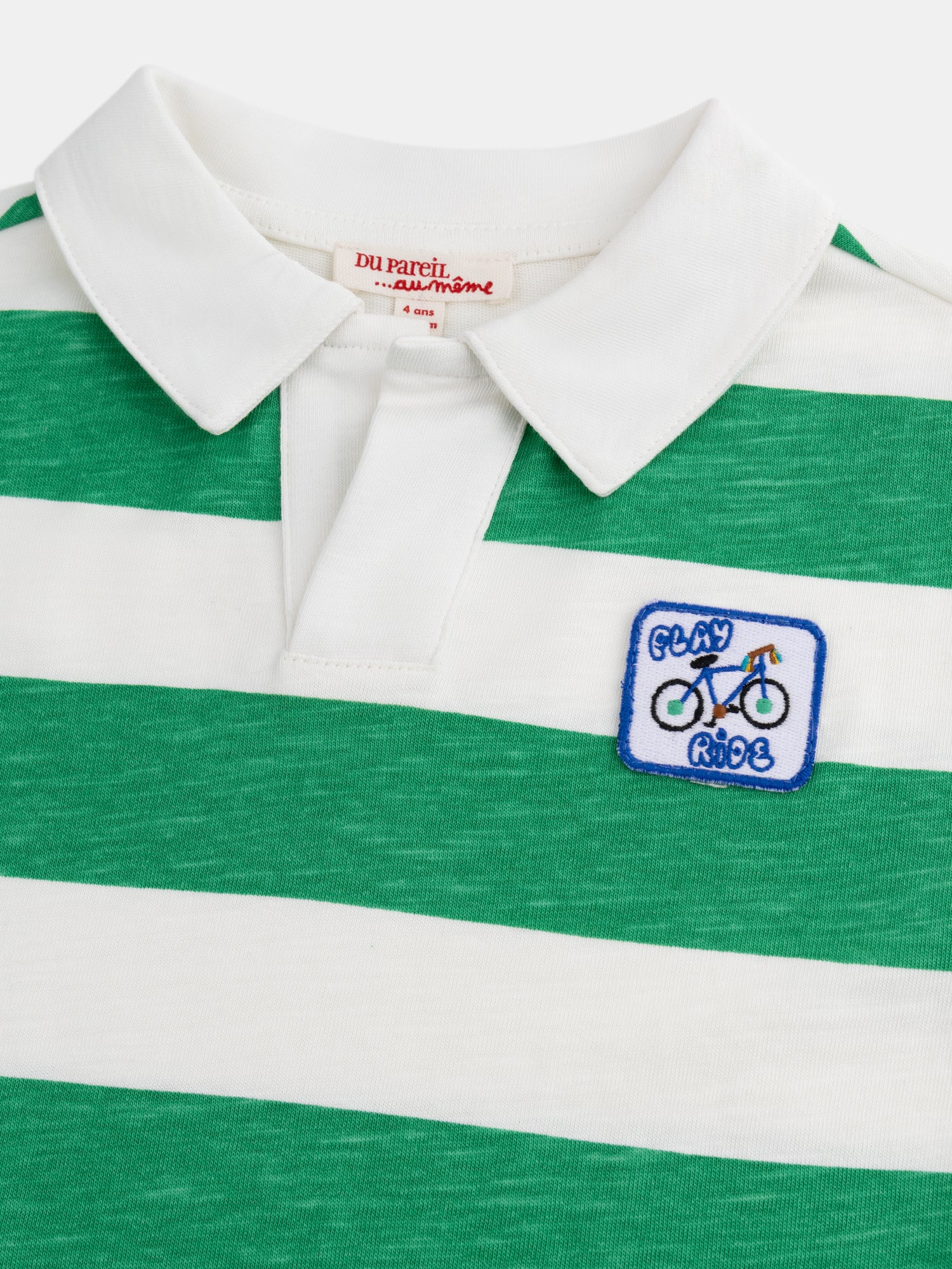 T-shirt polo écru à rayures vertes pour garçon