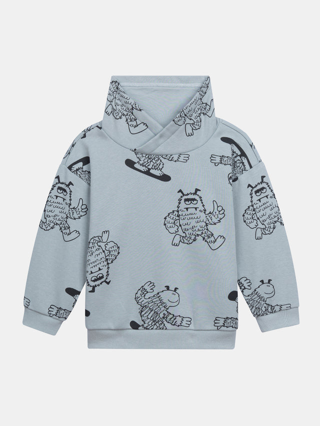 Sweat vert col montant imprimé yéti pour garçon