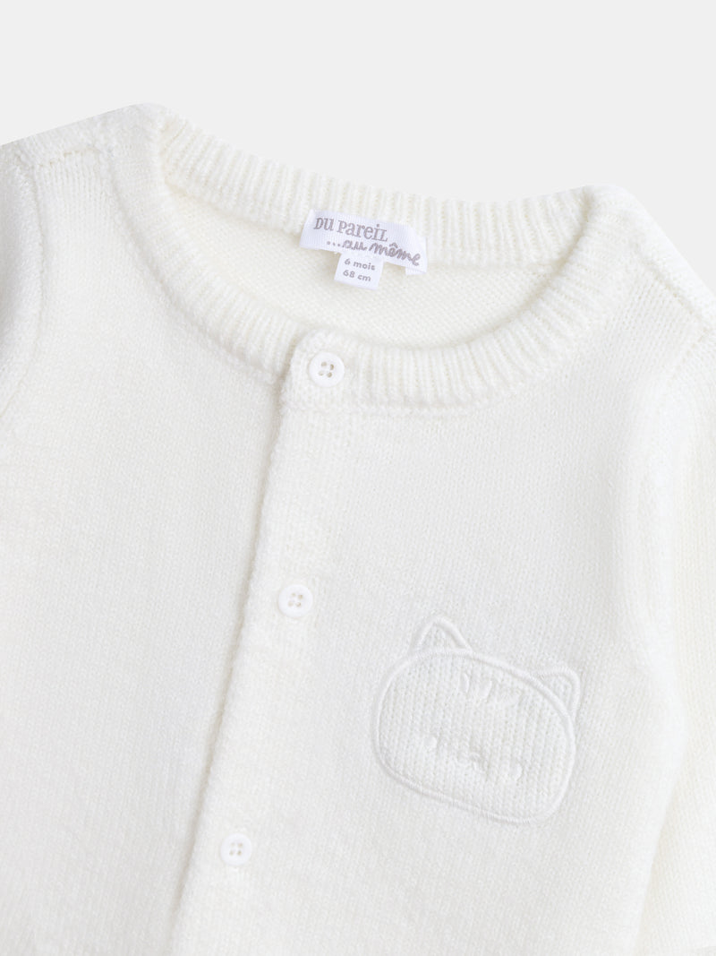 Combinaison de naissance mixte en tricot et broderie chat