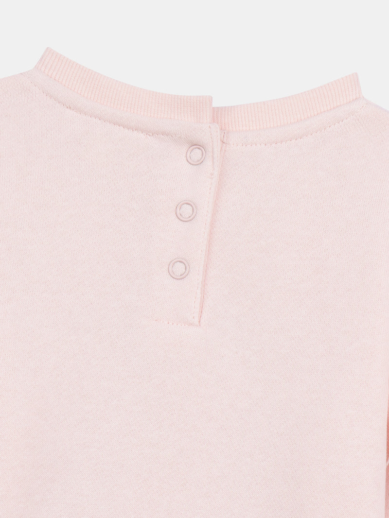Ensemble sweat rose craie "Skater Cat" et legging côtelé prune pour bébé fille