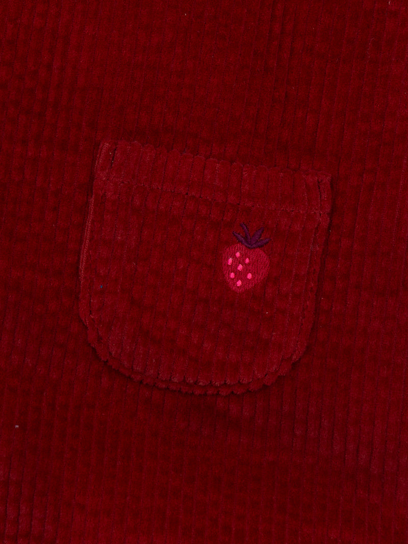 Robe salopette en velours côtelé rouge brique pour bébé fille
