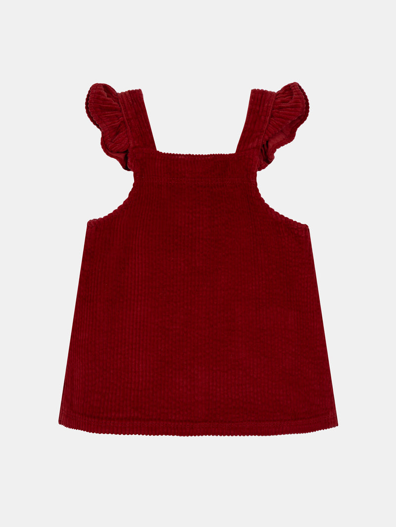 Robe salopette en velours côtelé rouge brique pour bébé fille