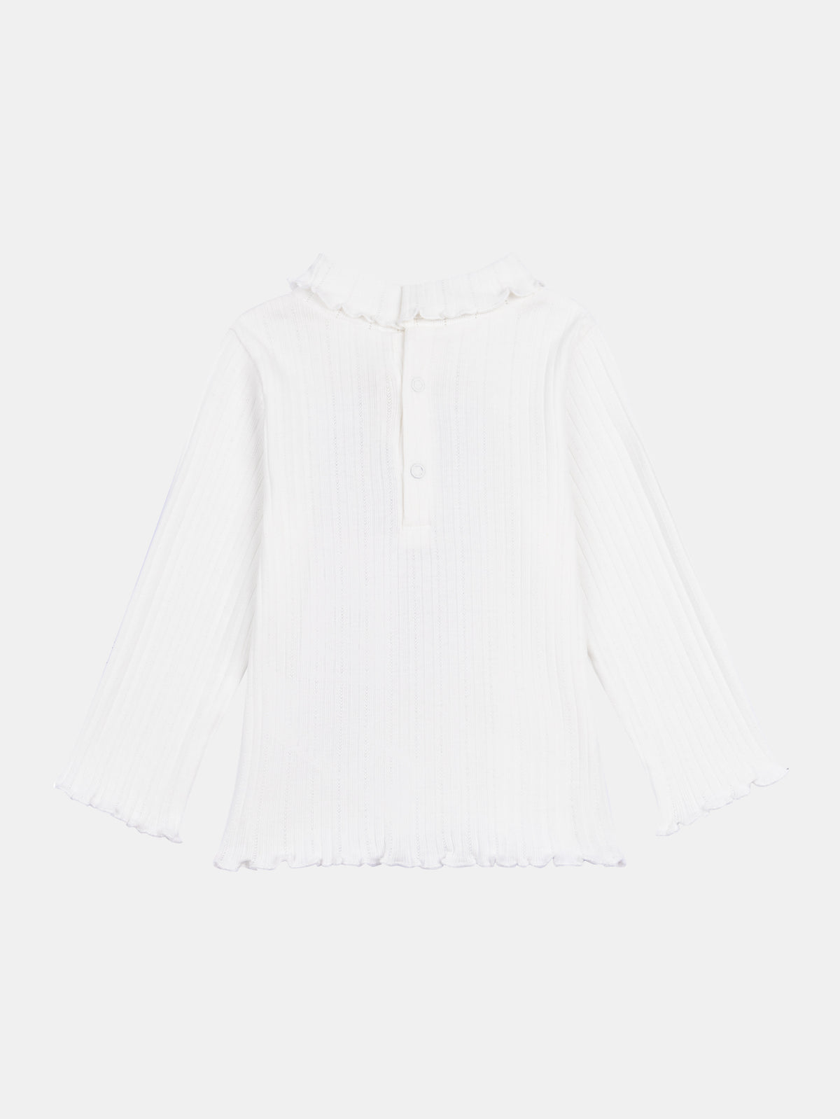 Sous-pull col roulé écru à broderie fraise pour bébé fille