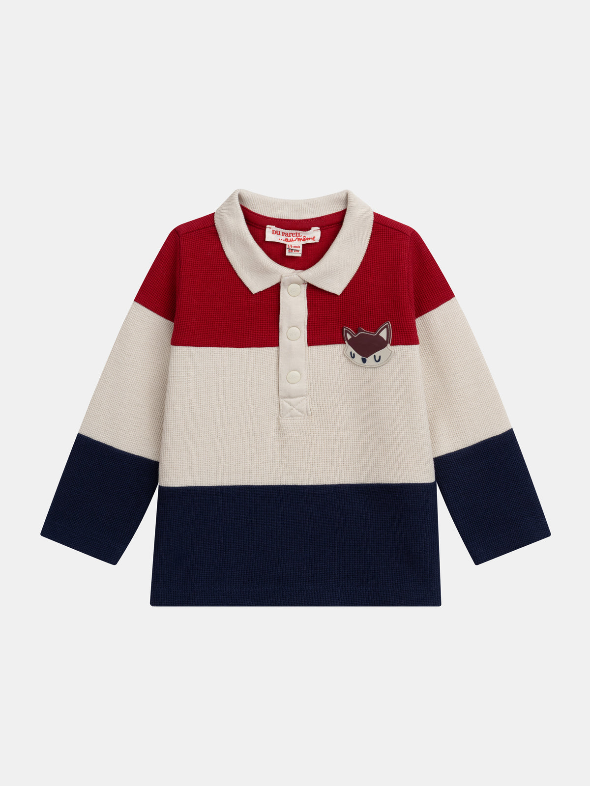 Polo à manches longues tricolore avec badge renard pour garçon