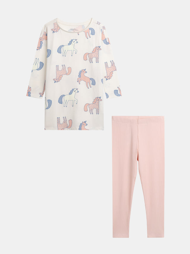 Pyjama tunique  imprimé Licornes phosphorescent et legging pour enfant fille