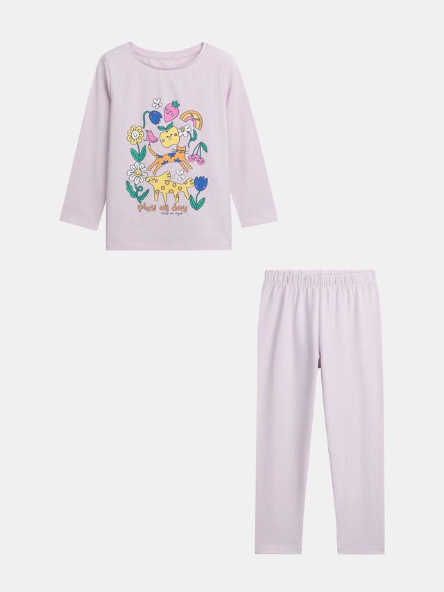 Pyjama 2 pièces violet "Play all day" phosphorescente pour enfant fille