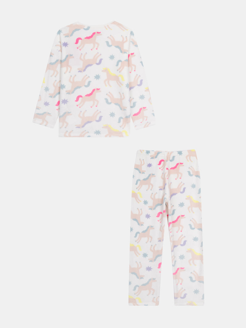 Pyjama en velours très doux écru "Licornes Féeriques" & détails fluo pour enfant fille