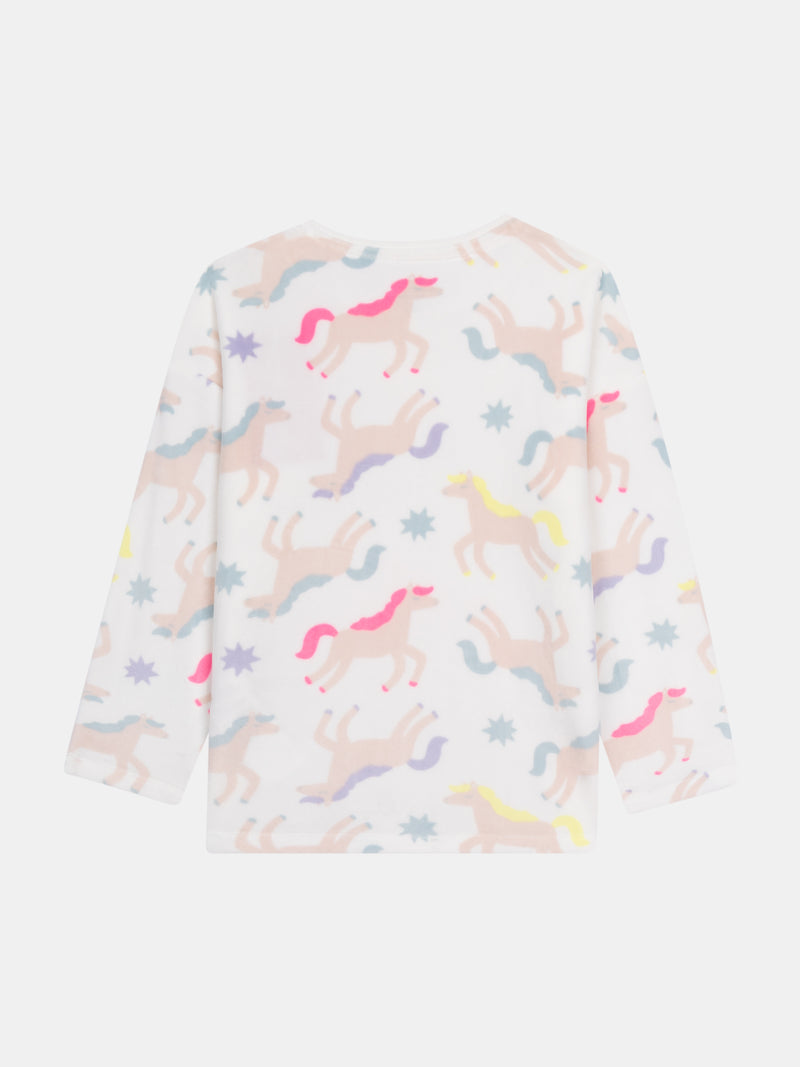 Pyjama en velours très doux écru "Licornes Féeriques" & détails fluo pour enfant fille