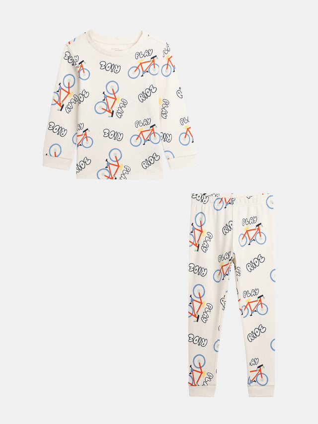 Pyjama 2 pièces blanc à imprimé vélos phosphorescent pour enfant garçon