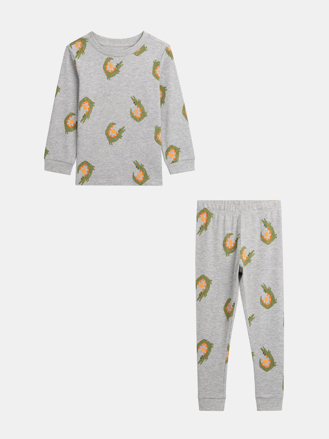 Pyjama 2 pièces gris chine à imprimé crocodiles pour enfant garçon