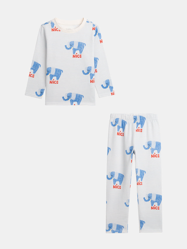 Pyjama 2 pièces à rayures et éléphants "NICE" pour bébé garçon