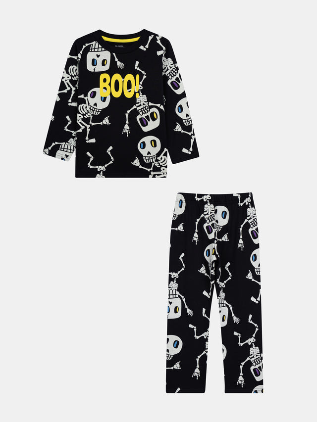 Pyjama 2 pièces phosphorescent squelettes « BOO! » pour enfant garçon