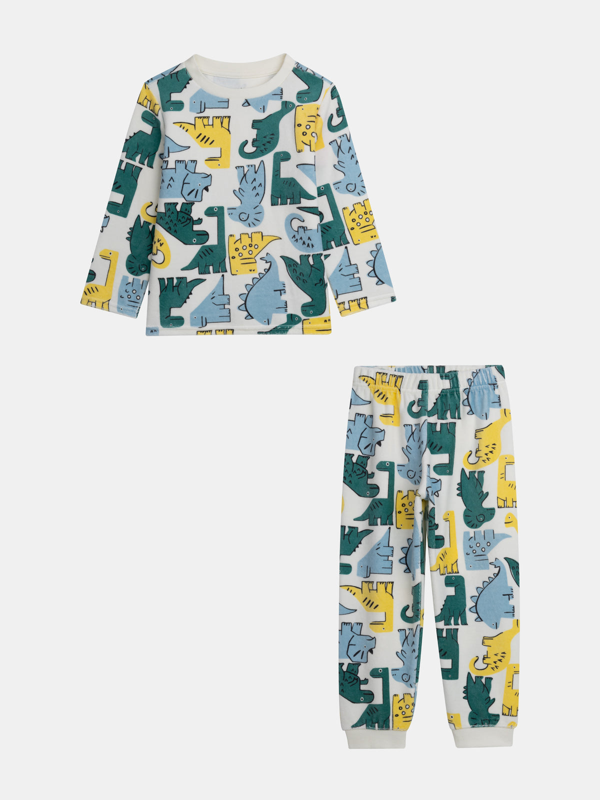 Pyjama 2 pièces en velours imprimé intégral dinosaures colorés pour enfant garçon