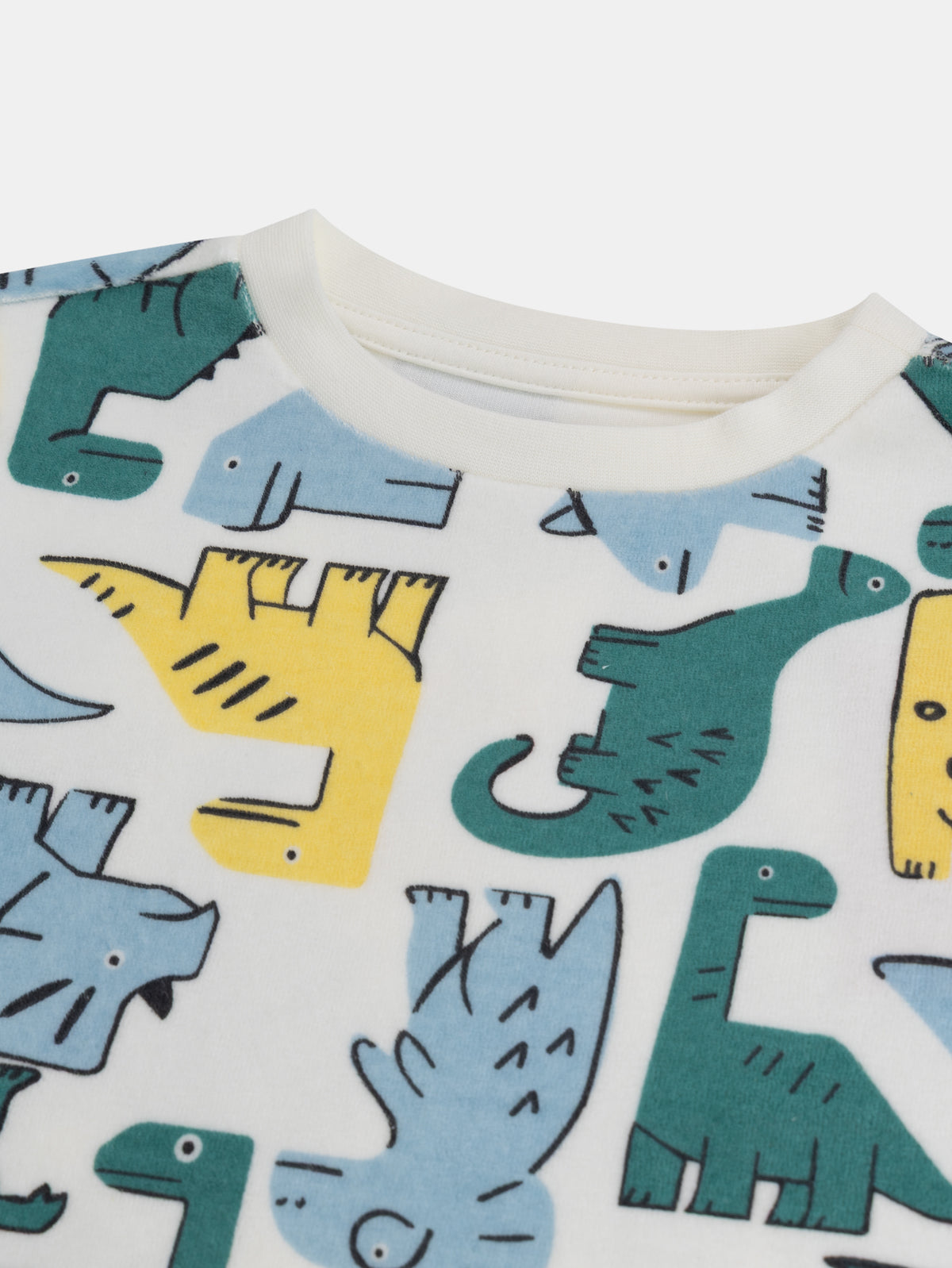 Pyjama 2 pièces en velours imprimé intégral dinosaures colorés pour enfant garçon