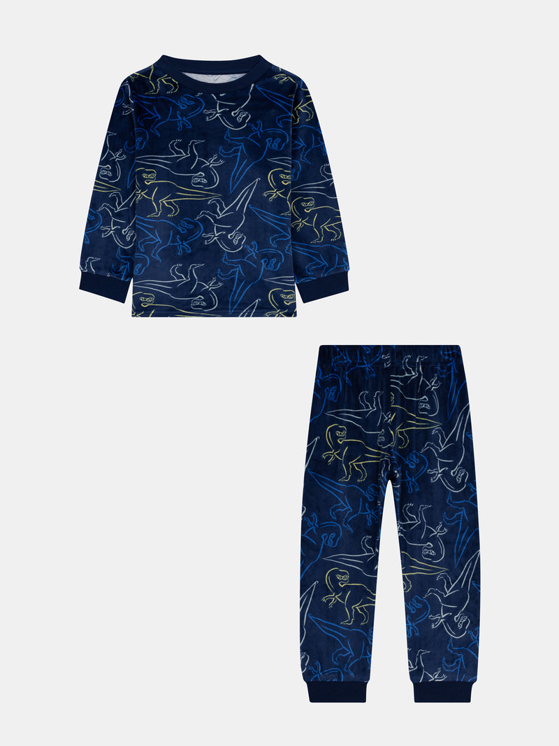 Pyjama 2 pièces en velours extensible imprimé dinosaures pour enfant garçon