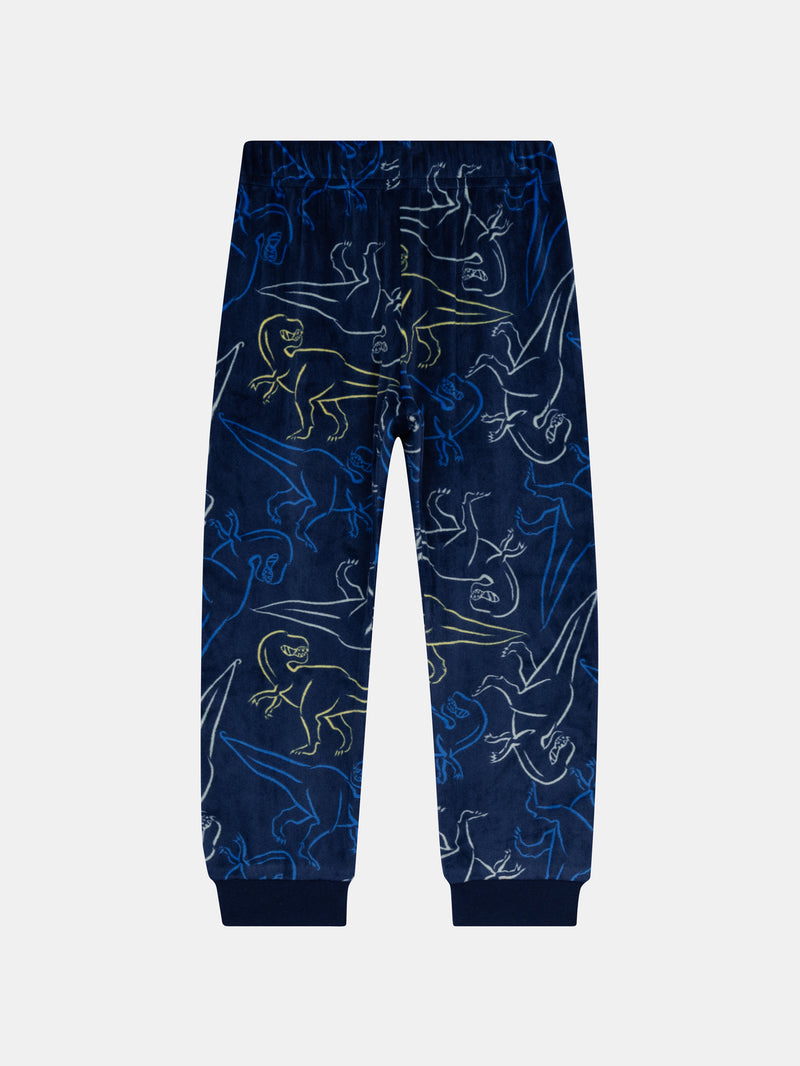 Pyjama 2 pièces en velours extensible imprimé dinosaures pour enfant garçon