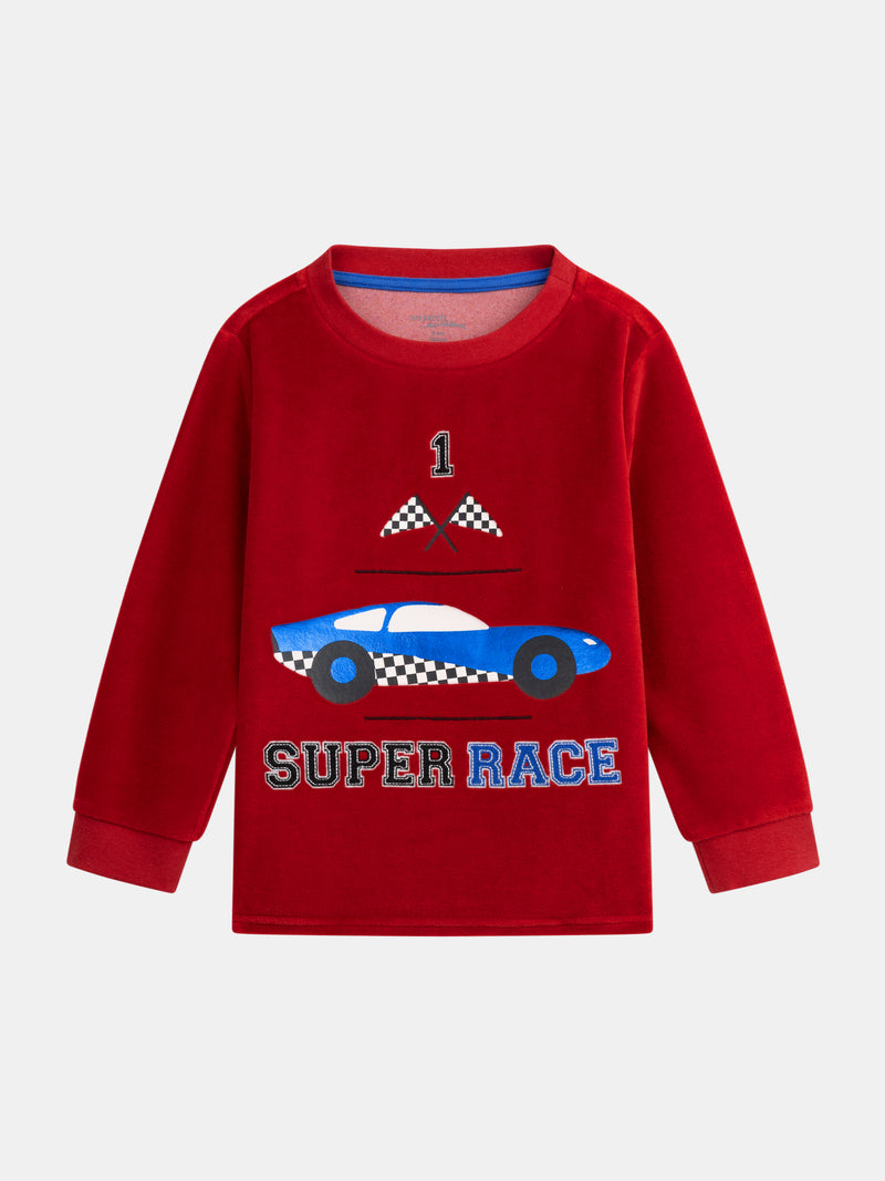 Pyjama 2 pièces en velours motif voiture de course pour enfant garçon