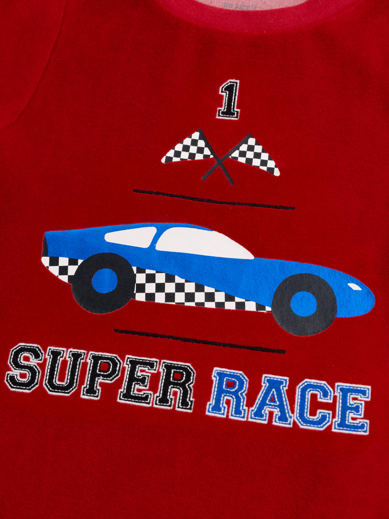 Pyjama 2 pièces en velours motif voiture de course pour enfant garçon