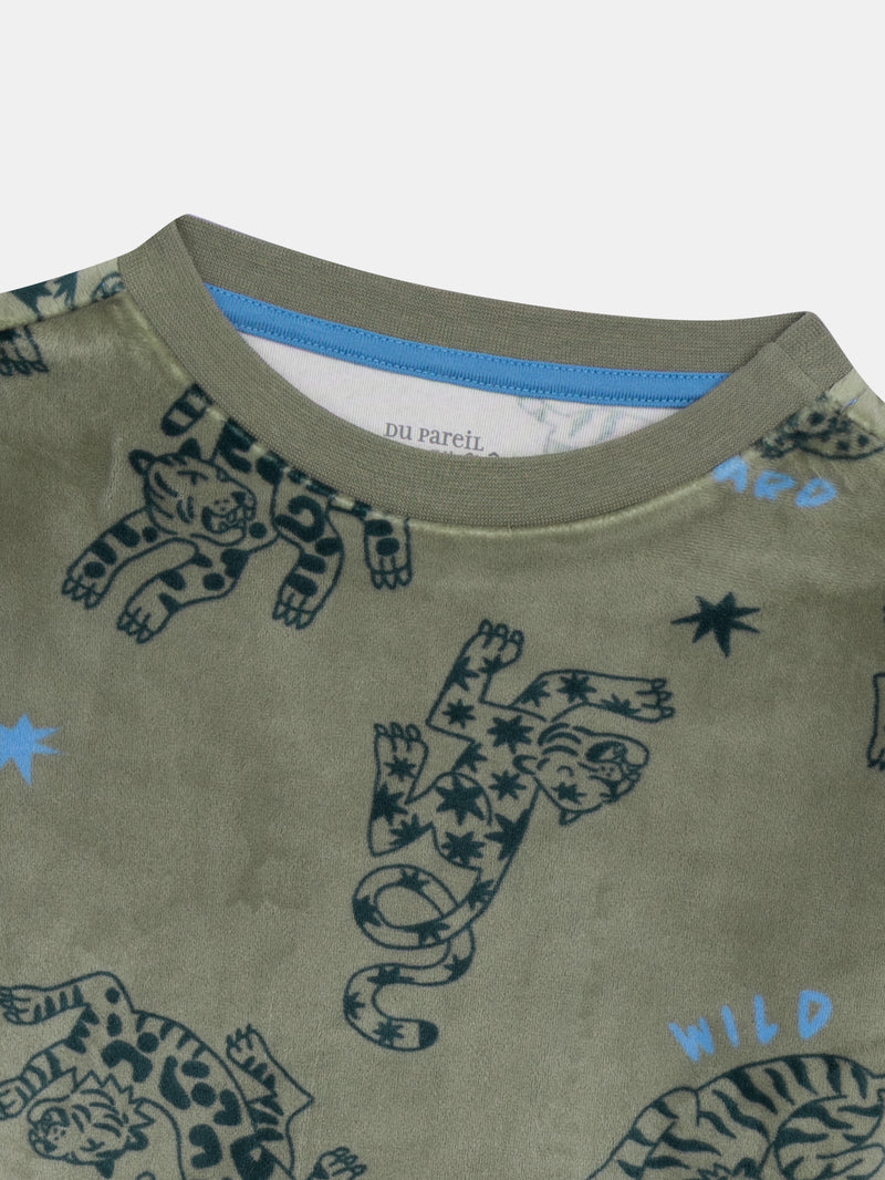 Pyjama 2 pièces en velours extensible imprimé léopards pour enfant garçon