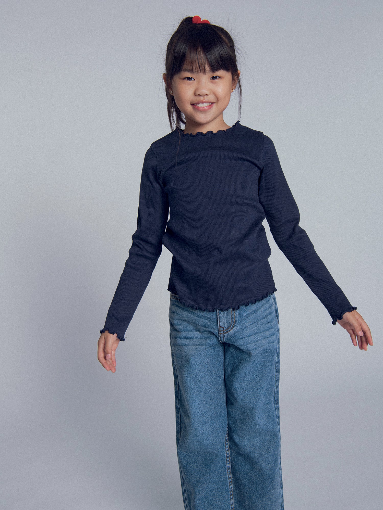 T-shirt marine à manches longues pour fille