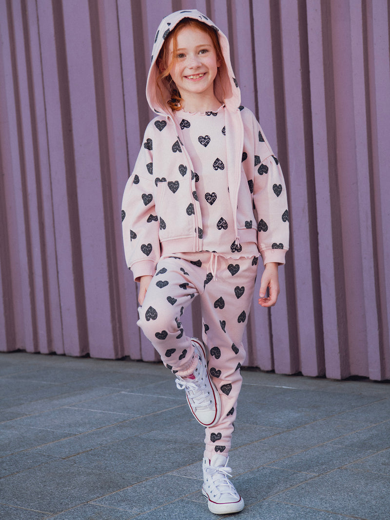 Haut de jogging rose  imprimé coeur pour fille
