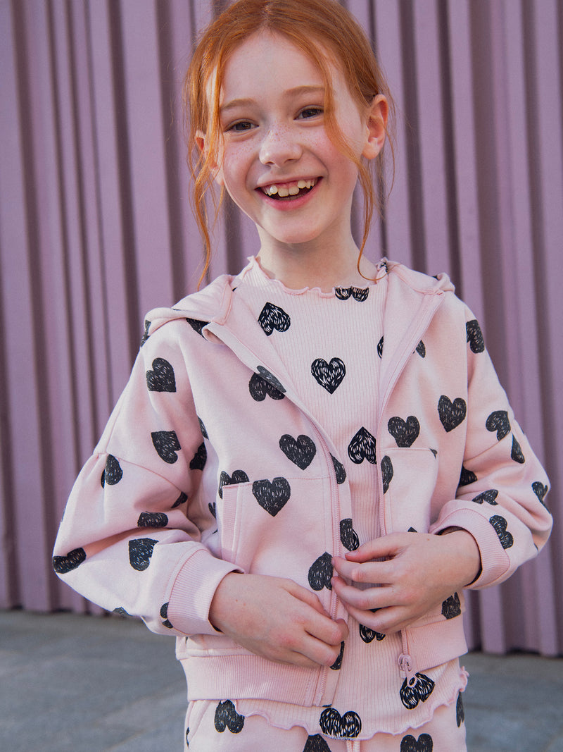 Haut de jogging rose  imprimé coeur pour fille