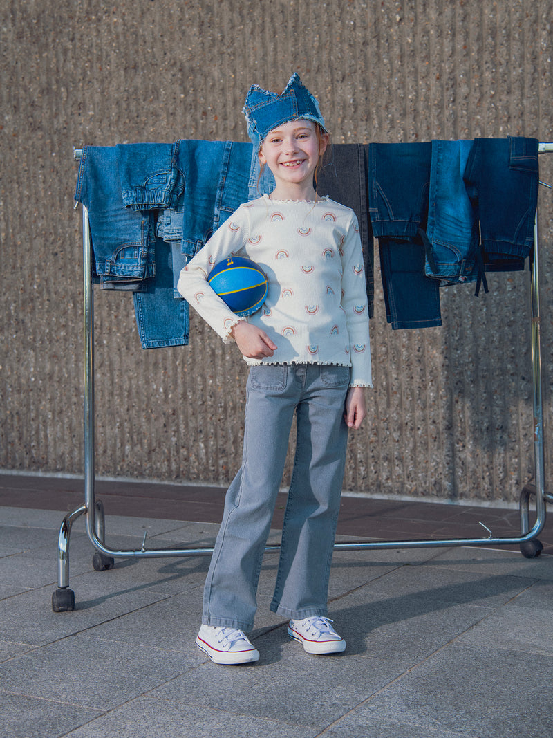Jean en denim gris a poches pour fille