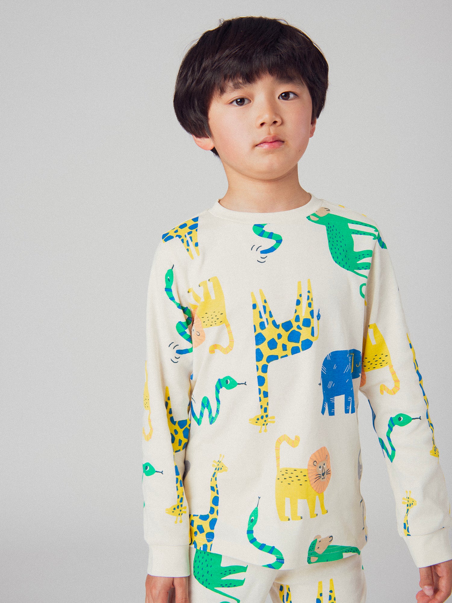 Pyjama 2 pièces champagne à imprimé animaux de la jungle pour enfant garçon