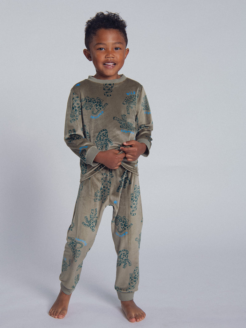 Pyjama 2 pièces en velours extensible imprimé léopards pour enfant garçon