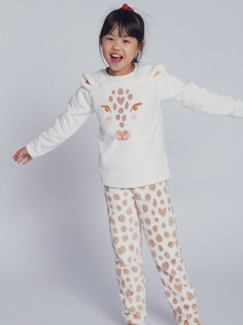 Pyjama écru "Tête de Léopard" pour enfant fille