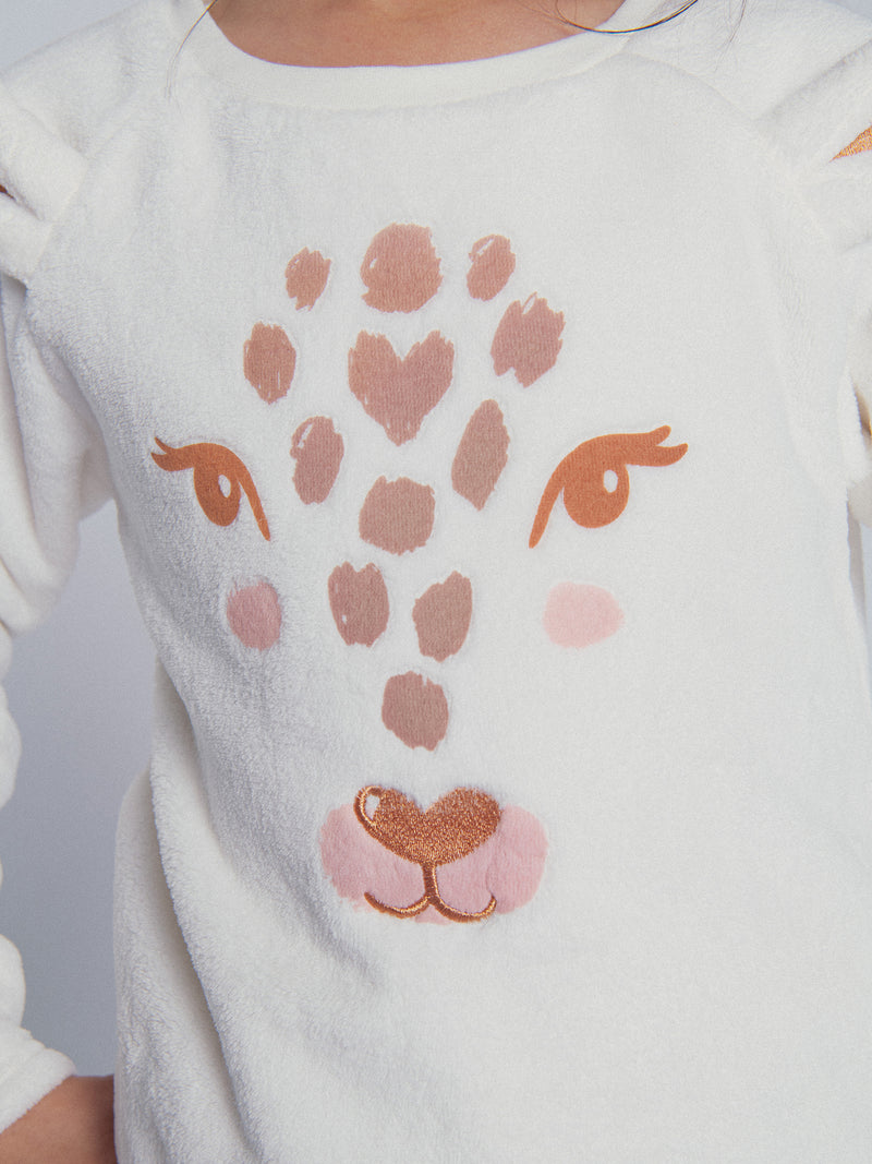 Pyjama écru "Tête de Léopard" pour enfant fille