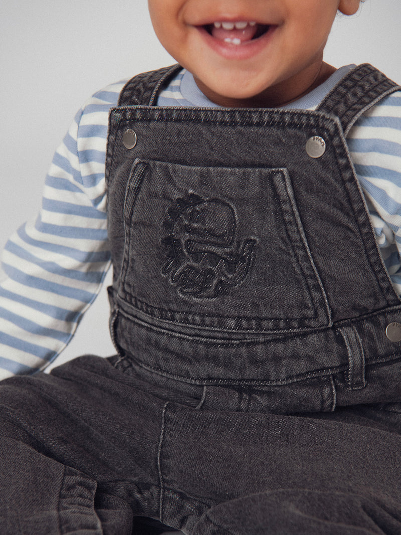 Salopette en jean gris  "Dinosaure" pour bébé garçon