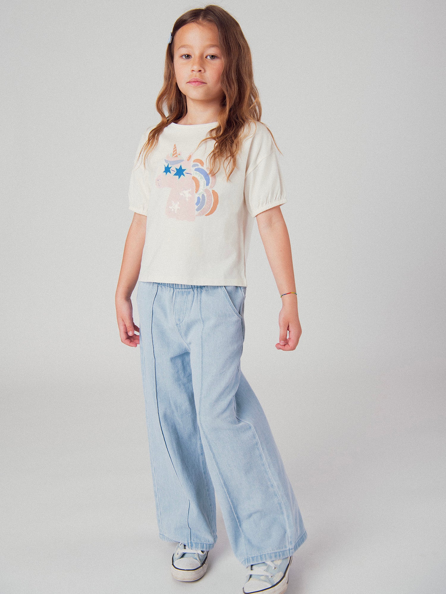 Pantalon en denim bleu clair à poches pour fille