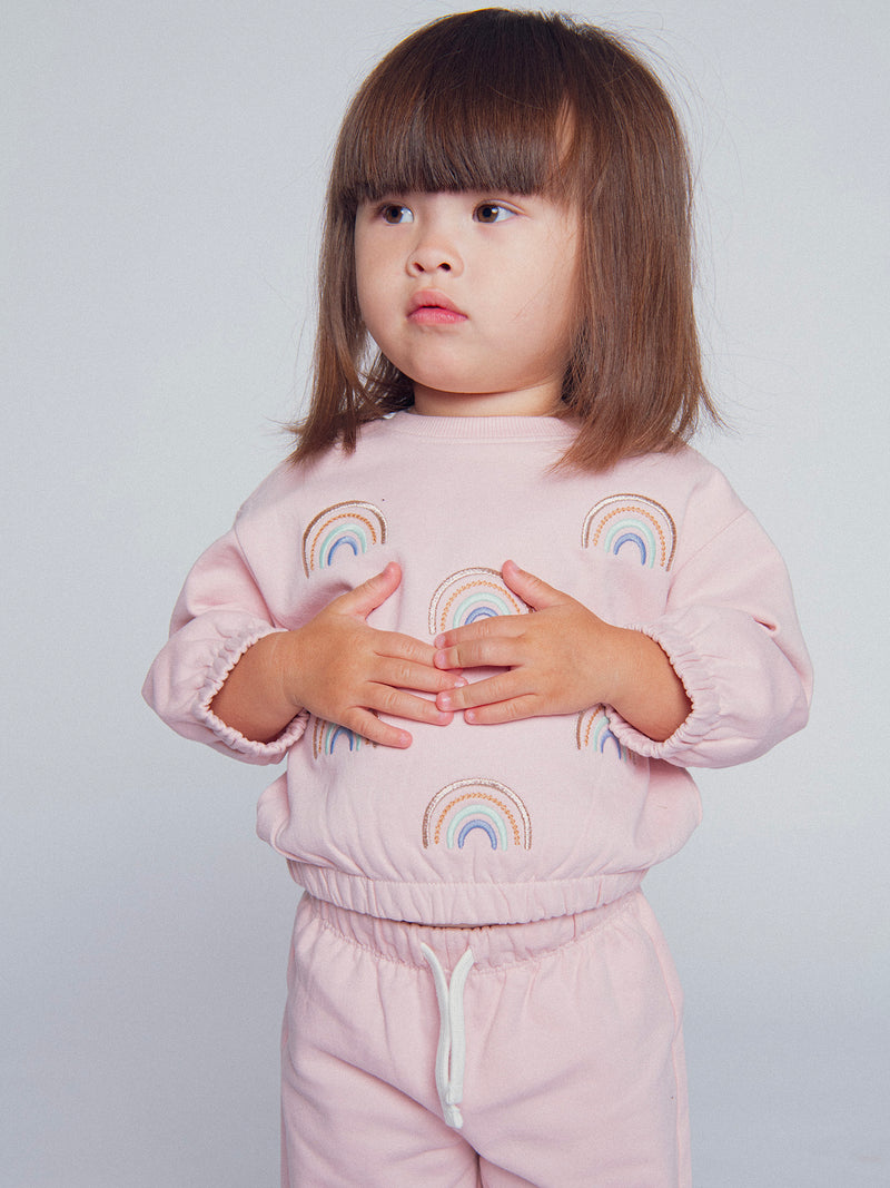 Ensemble sweat et pantalon rose "RAINBOW" pour bébé fille
