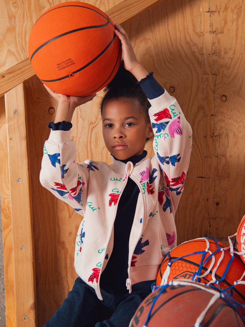 Cardigan réversible rose imprimé oiseaux pour fille
