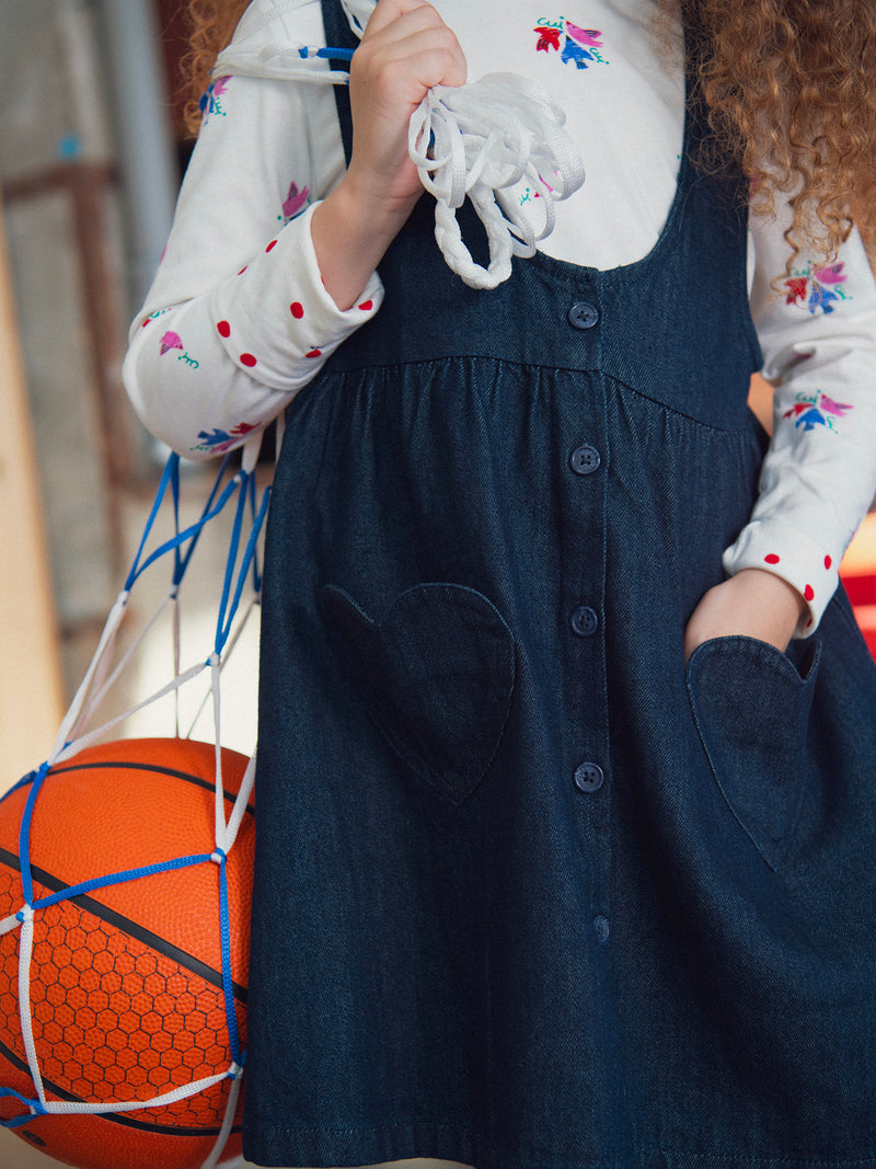 Robe en denim bleu et poches cœur pour fille