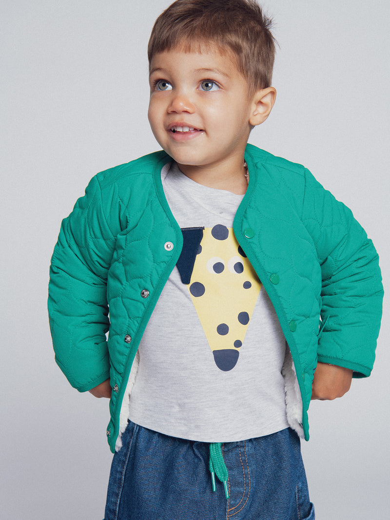 Gilet réversible vert gazon et écru "ARTY SCHOOL" pour bébé garçon