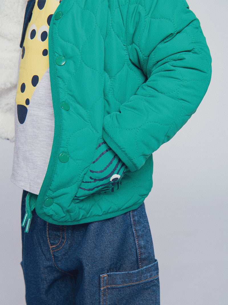 Gilet réversible vert gazon et écru "ARTY SCHOOL" pour bébé garçon
