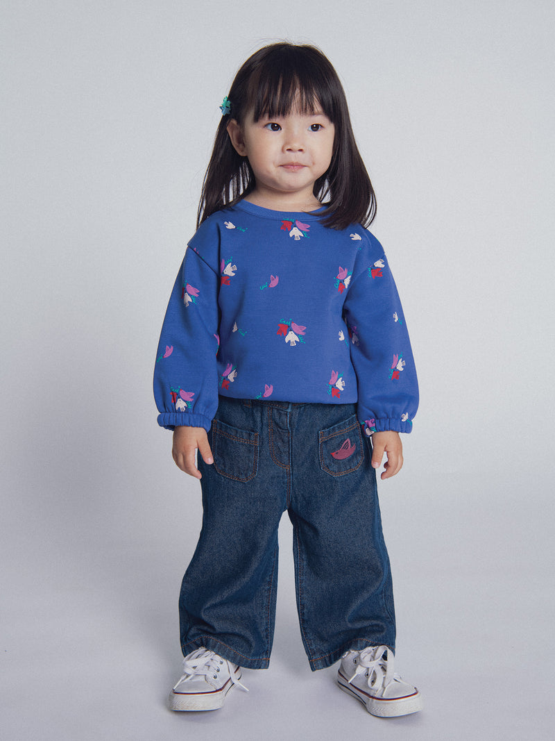 Pantalon en jean foncé brodé "ARTY SCHOOL" pour bébé fille