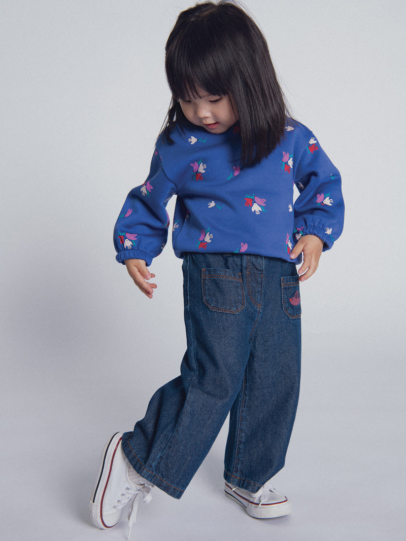 Pantalon en jean foncé brodé "ARTY SCHOOL" pour bébé fille