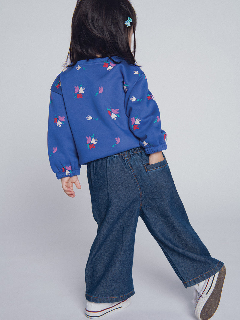Pantalon en jean foncé brodé "ARTY SCHOOL" pour bébé fille